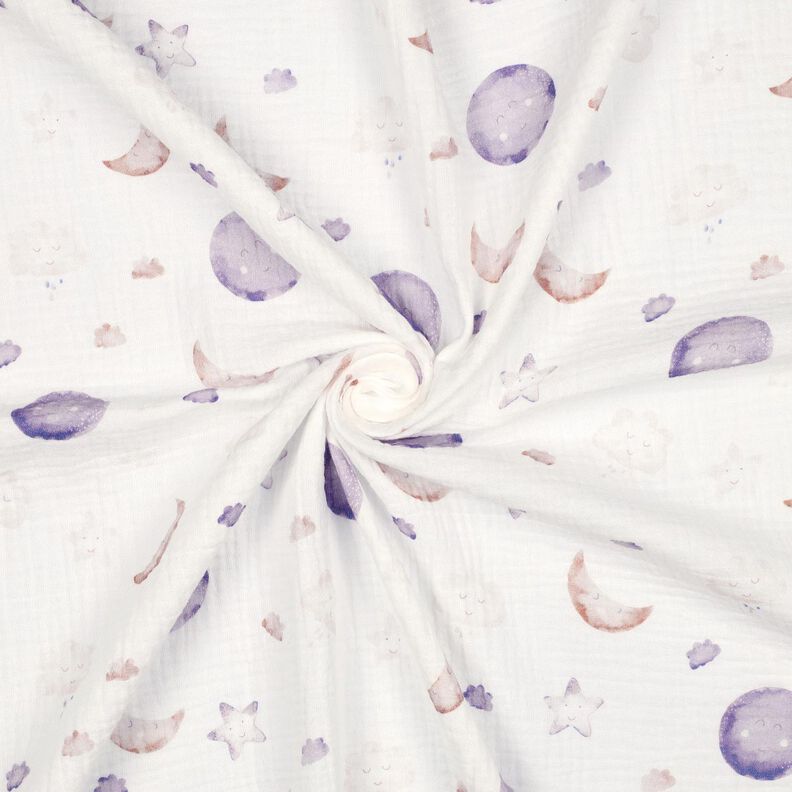 GOTS Tissu double gaze de coton Ciel nocturne Impression numérique | Poppy Fabrics – ivoire/mauve,  image number 3