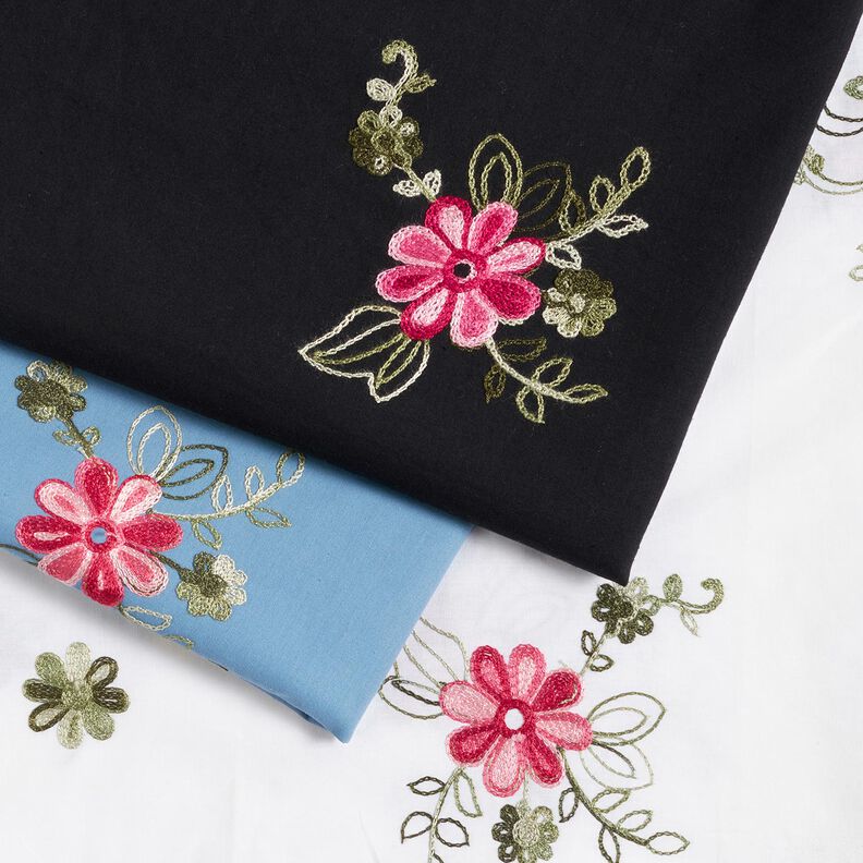 Popeline coton Broderie bouquets de fleurs – noir/baies, image number 5