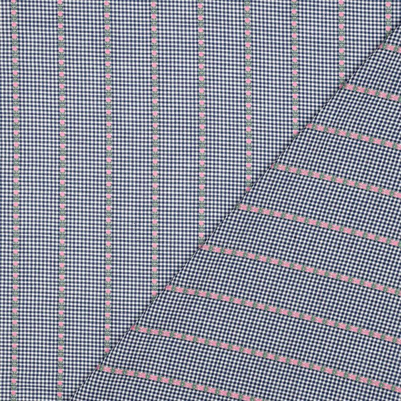 Tissu en coton Jacquard Carreaux et fleurs – bleu océan/blanc,  image number 4