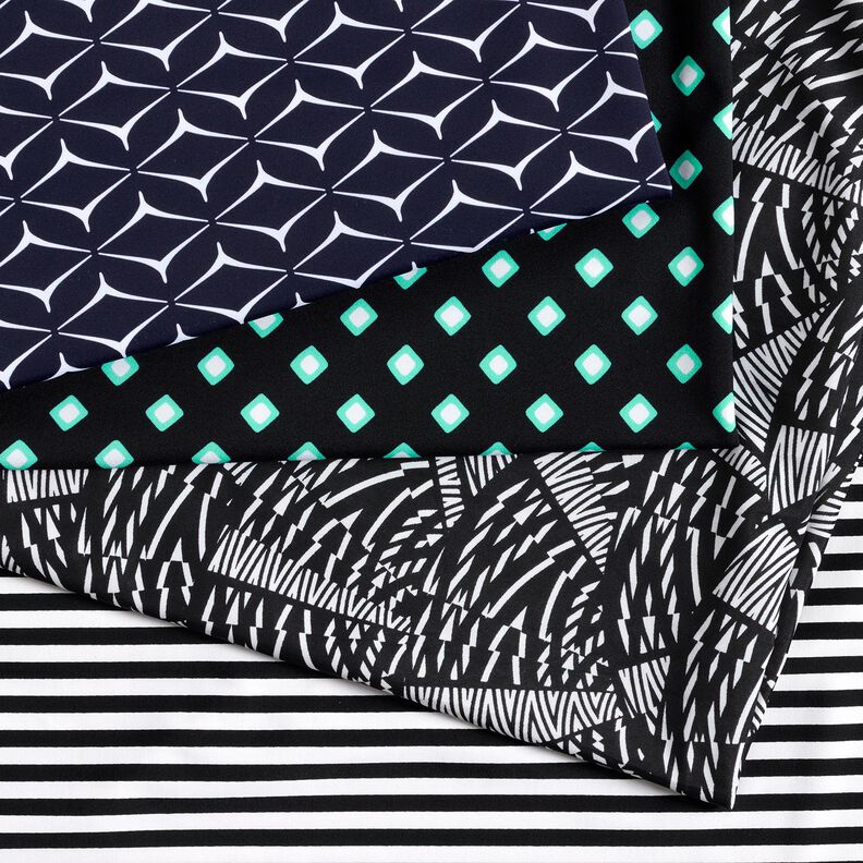 Tissu pour maillot de bain Losanges abstraits – bleu nuit/blanc,  image number 5