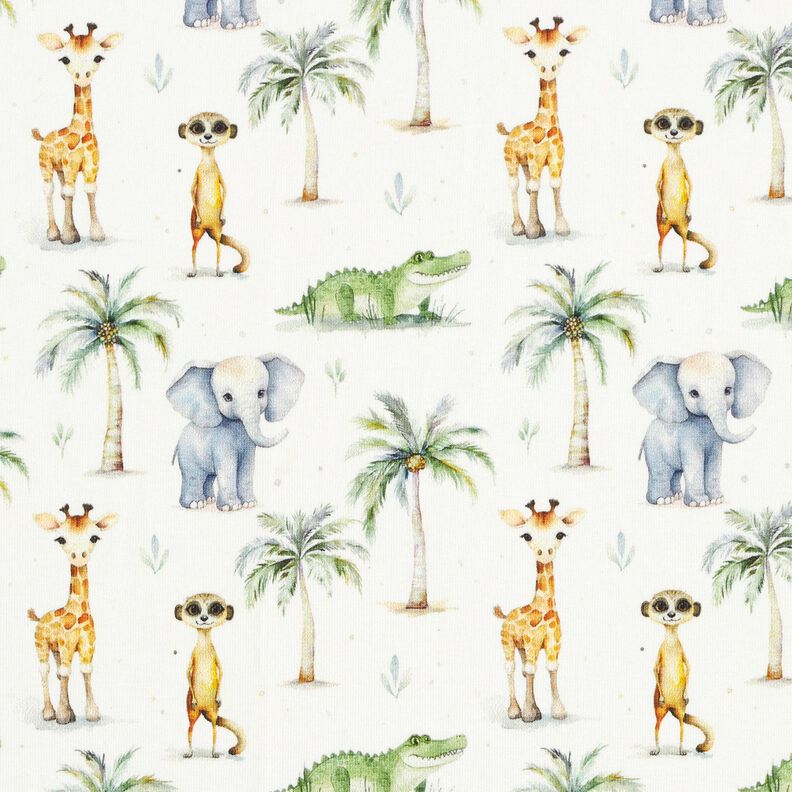 Jersey coton Bébés animaux de la jungle Impression numérique – écru, image number 1