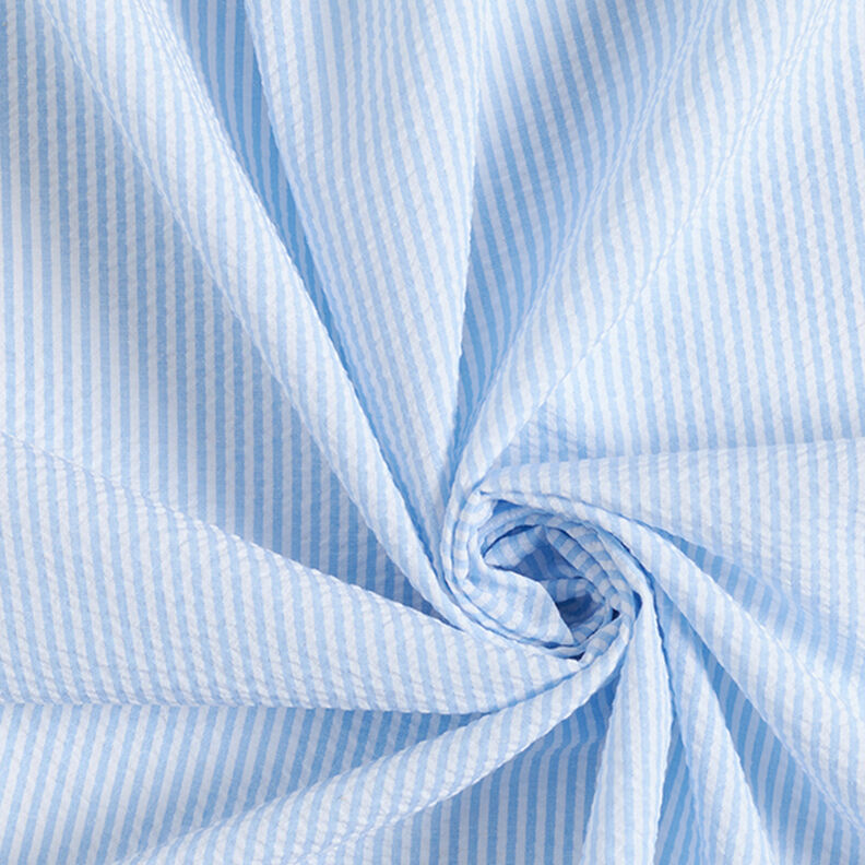 Seersucker Mélange coton à rayures – bleu clair/écru,  image number 3