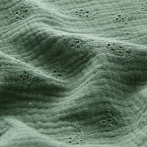 Tissu double gaze de coton Dentelle brodée Vrilles de fleurs – vert foncé, 