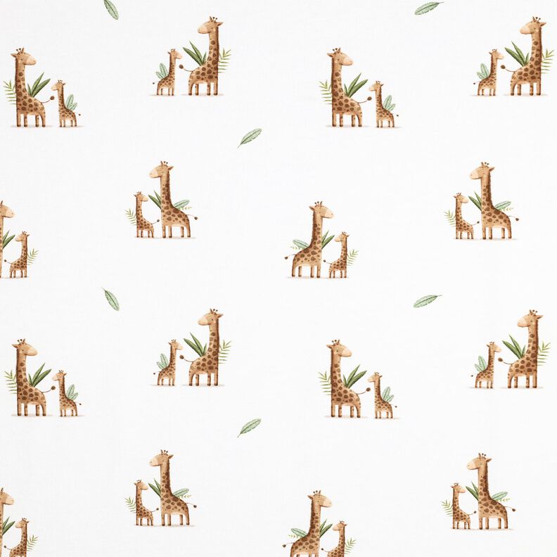 GOTS Jersey coton Famille de girafe Impression numérique | Poppy Fabrics – blanc/marron clair, image number 1