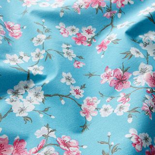 Coton enduit fleurs de cerisier – bleu aqua, 