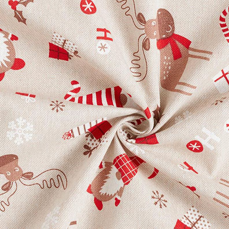 Tissu de décoration Semi-panama Lutins et rennes – beige/rouge, image number 3
