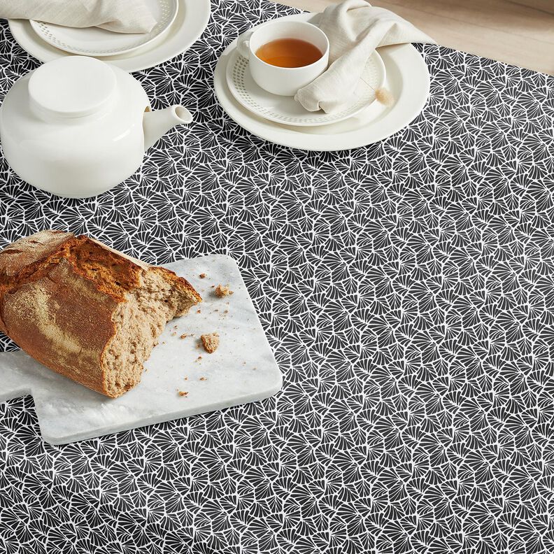 Coton enduit Mini feuilles abstraites – noir/blanc,  image number 7