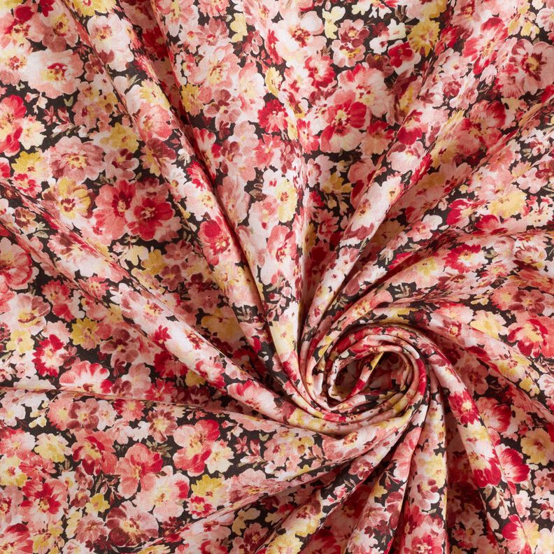 Tissu viscose Prairie fleurie – rouge/noir,  image number 3