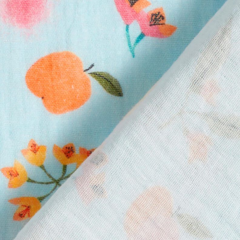 Tissu double gaze de coton pommes points fleurs Impression numérique – bleu clair, image number 4