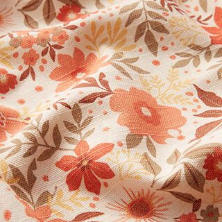 Tissu de décoration Semi-panama splendeur florale – corail/nature, 