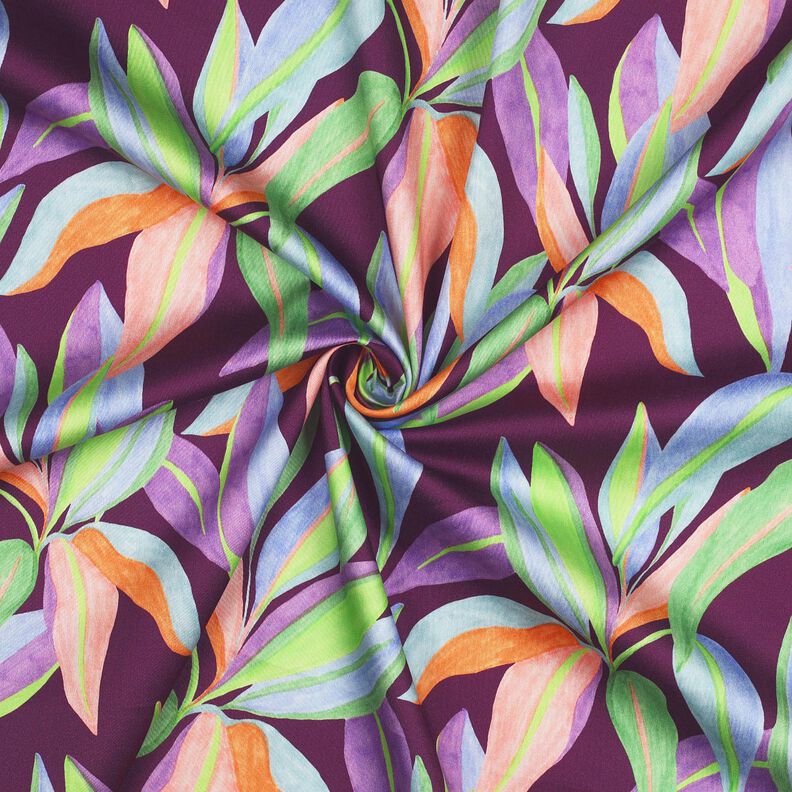 Satin de coton Imprimé numérique de feuilles | Poppy Fabrics – aubergine/vert clair,  image number 3