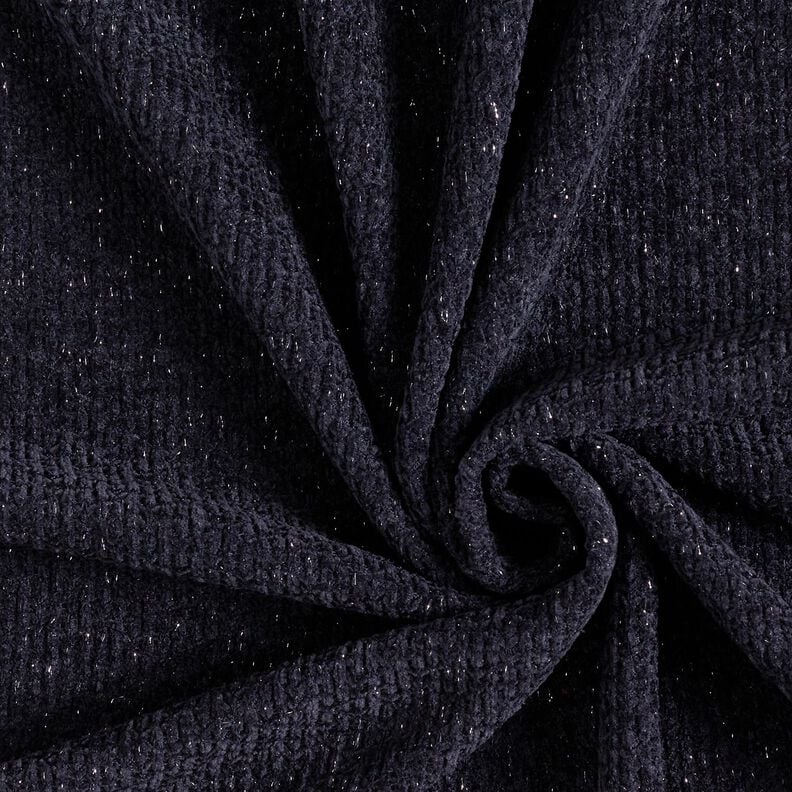 Chenille Jacquard maille Paillettes – bleu noir/argent métallisé,  image number 1