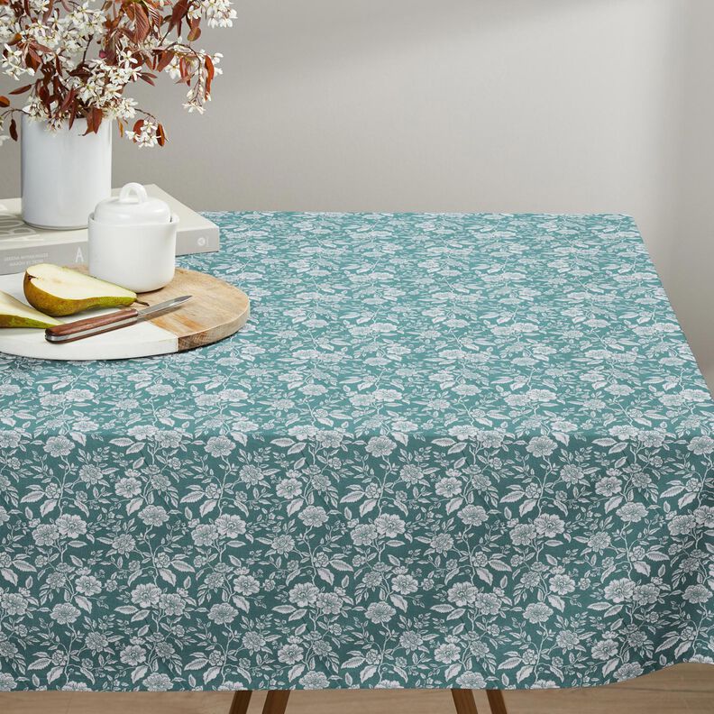 Tissu en coton Cretonne Jardin fleuri – pétrole légère/blanc,  image number 7