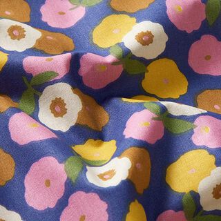 Tissu en coton Cretonne Fleurs rondes – jaune soleil/bleu, 