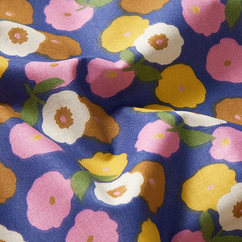 Tissu en coton Cretonne Fleurs rondes – jaune soleil/bleu,  image number 2