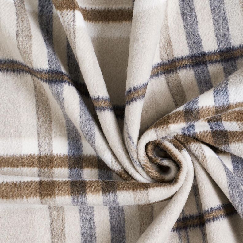 Tissu pour manteau Mélange de laine Tissu gratté à carreaux – taupe clair/mocca, image number 4