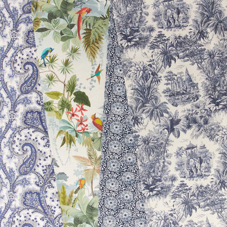 Tissu en coton Cretonne Mandala fleuri – blanc/bleu nuit,  image number 5