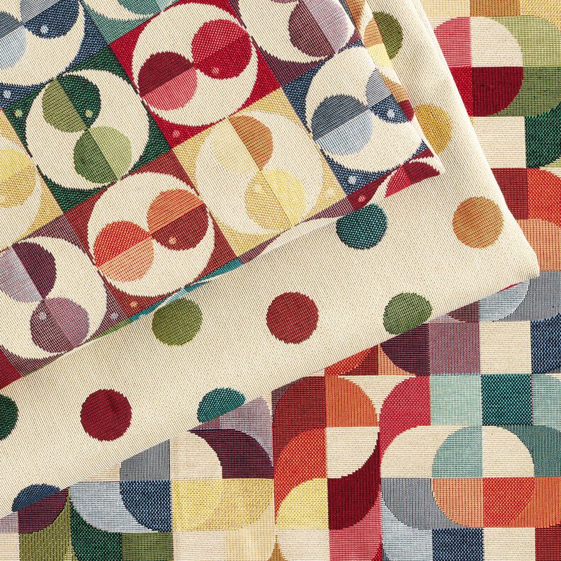 Tissu de décoration Gobelin Cercles et carrés – beige clair/bleu, image number 5