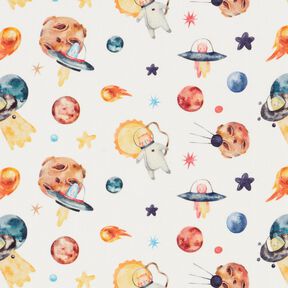 French Terry Sweat d’été chats et extraterrestres dans l'espace Impression numérique – ivoire, 