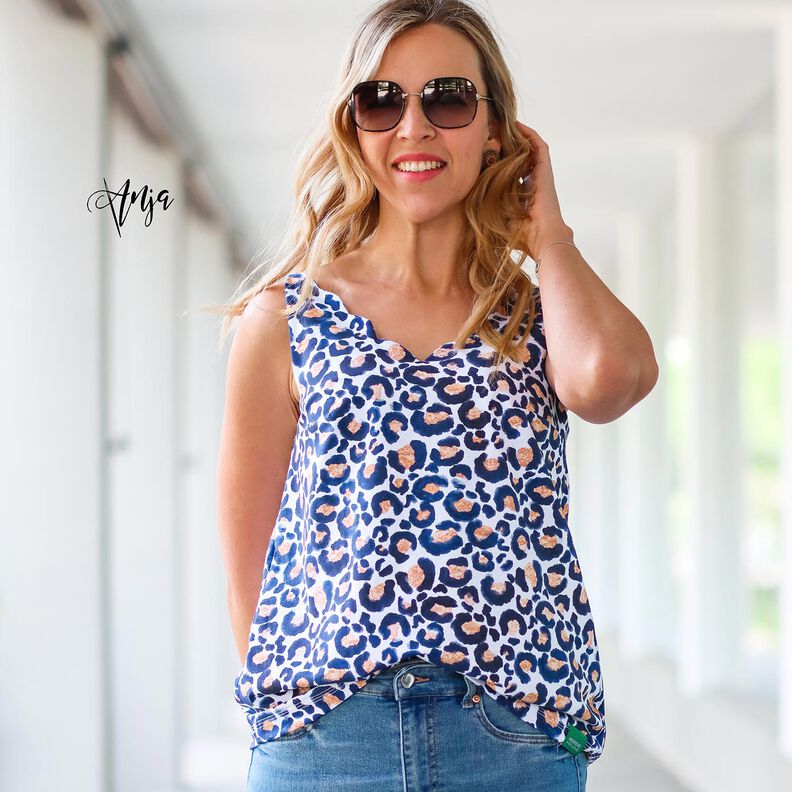 Jersey coton Léopard à taches dorées | Glitzerpüppi – blanc/indigo,  image number 5
