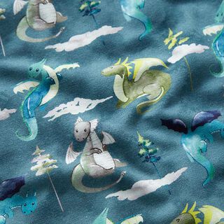 Jersey coton Dragons en aquarelle Impression numérique – bleu océan, 
