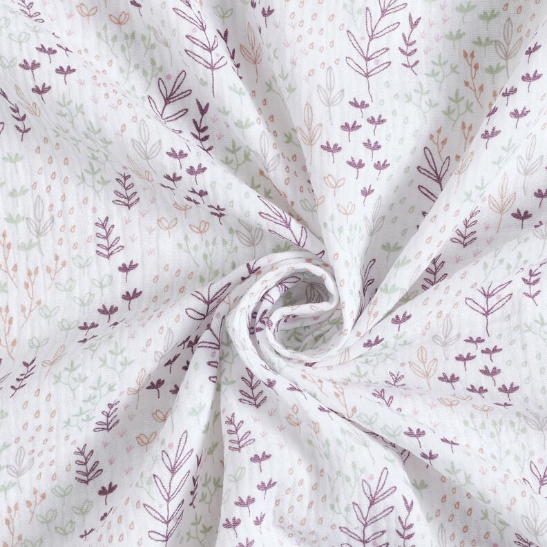 Tissu double gaze de coton Vrilles de feuilles – blanc/aubergine,  image number 4