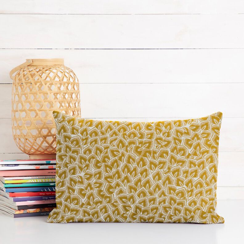 Tissu en coton Cretonne Feuilles abstraites – moutarde/ivoire,  image number 6