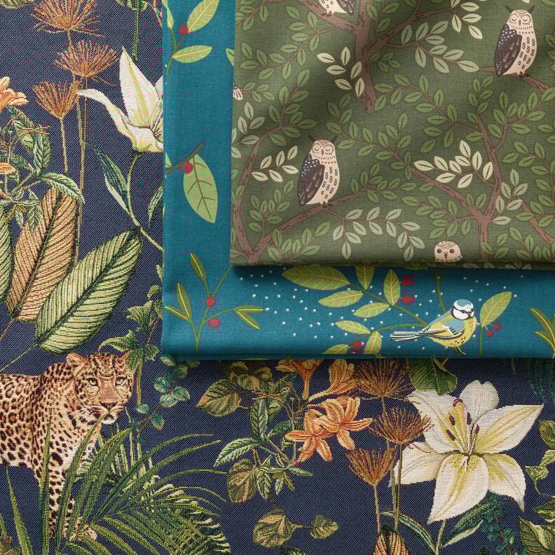 Tissu de décoration Gobelin Léopards dans la jungle – bleu/vert,  image number 6