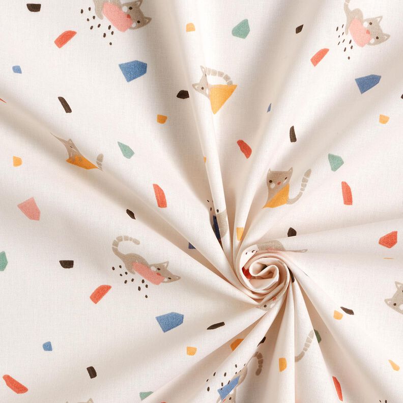 Popeline coton Chats et confettis – ivoire/taupe clair, image number 3