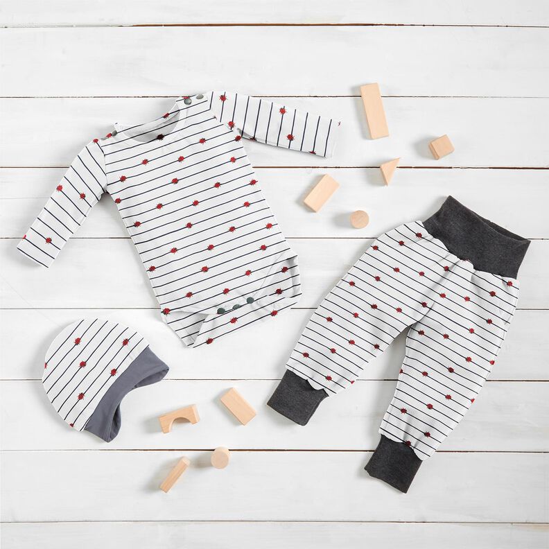 Jersey coton Rayures et coccinelles – écru,  image number 6