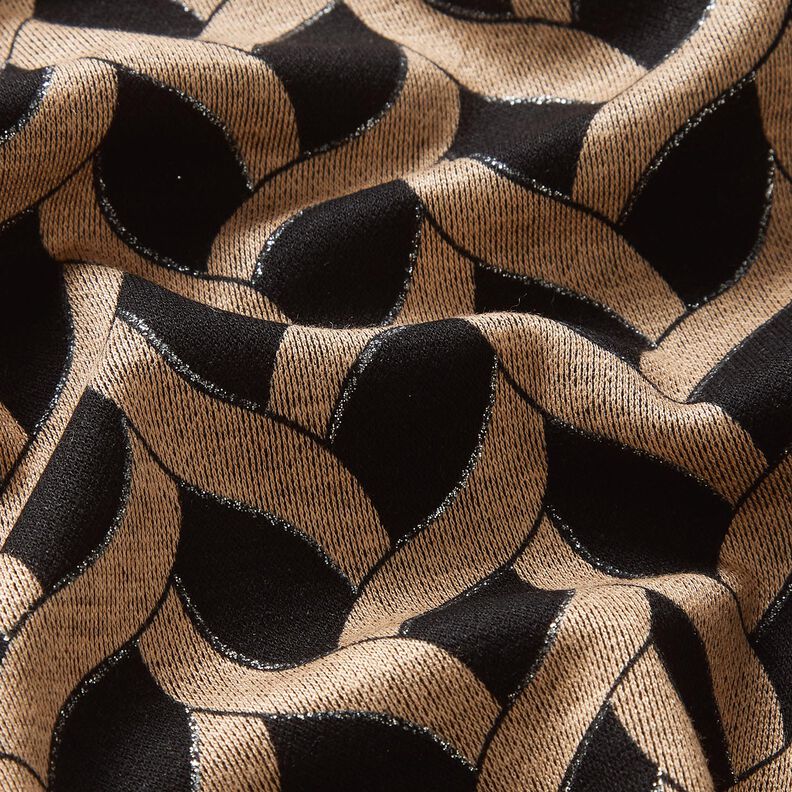 Jersey viscose Motif torsadé pailleté – noir/abricot,  image number 5