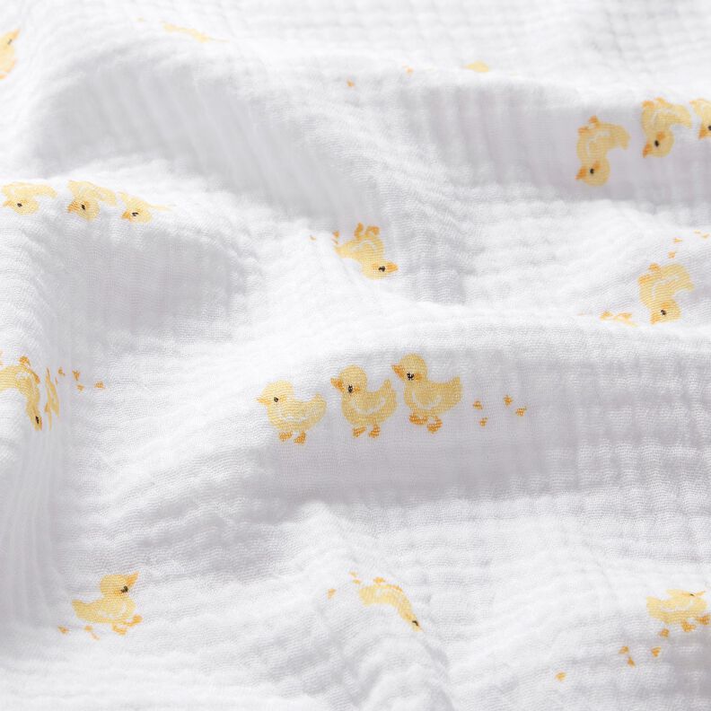 Tissu double gaze de coton Jolis canetons – blanc/or,  image number 2