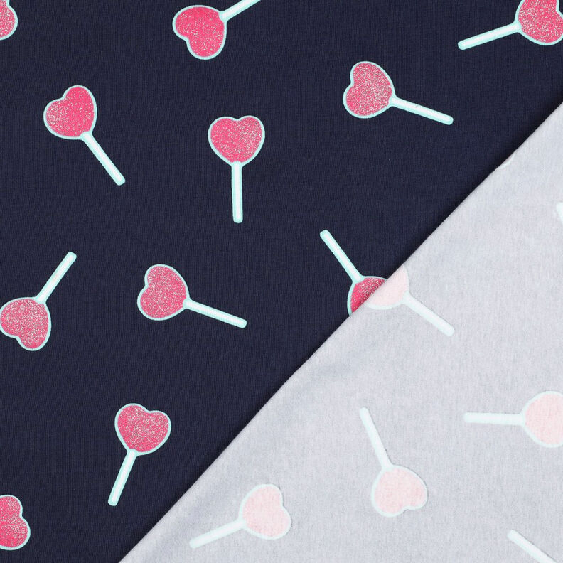 Jersey coton Sucettes en forme de cœur à paillettes | Poppy Fabrics – bleu nuit, image number 4