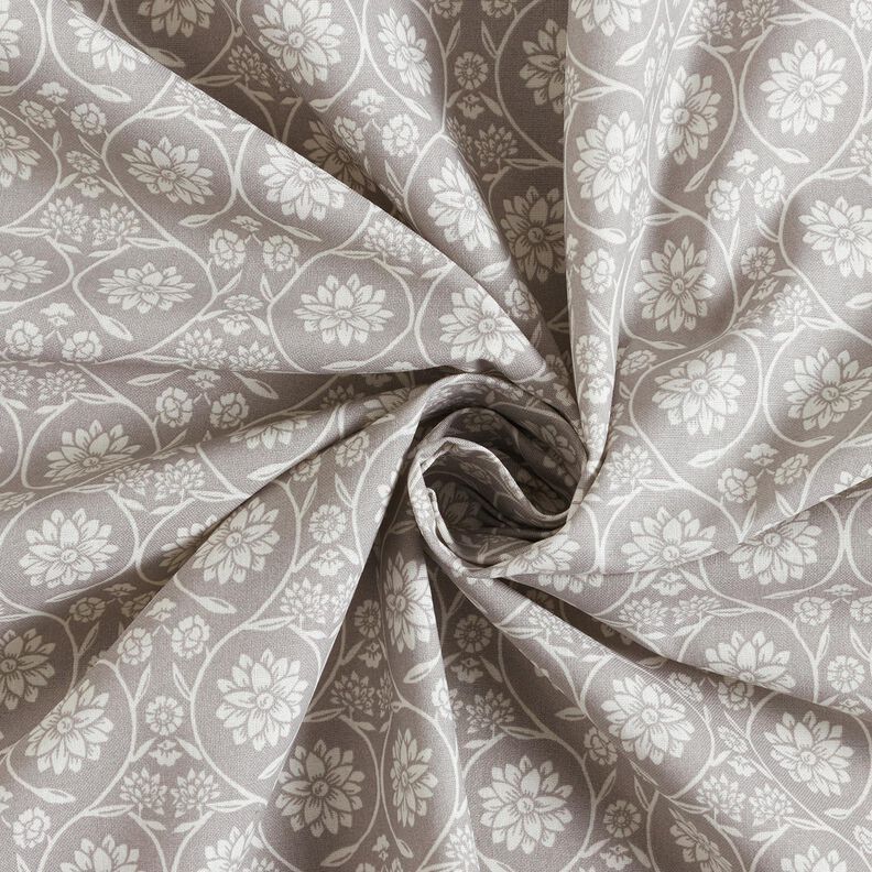 Tissu en coton Cretonne Fleurs et rameaux – argent/blanc, image number 3