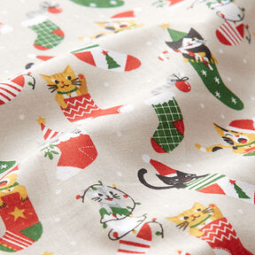 Tissu en coton Cretonne Chats de Noël – nature, 