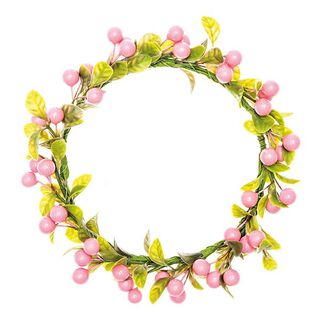 Couronne de fleurs décorative avec baies [Ø 12 cm/ 17 cm] – rose/vert, 