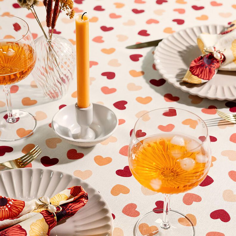 Tissu de décoration Semi-panama Cœurs éparpillés – crème/rouge foncé, image number 6