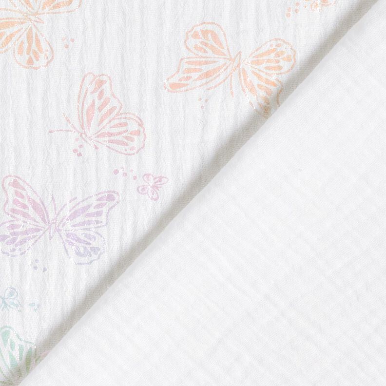 Tissu double gaze de coton Papillons Imprimé feuille – blanc,  image number 5