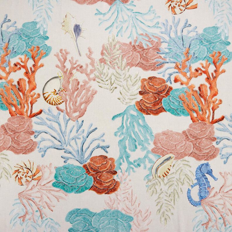 Tissu de décoration Semi-panama coraux colorés – taupe clair/bleu aqua,  image number 1