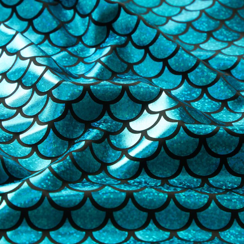 Jersey feuilles Meerjungfrau-Schuppen – noir/turquoise,  image number 2