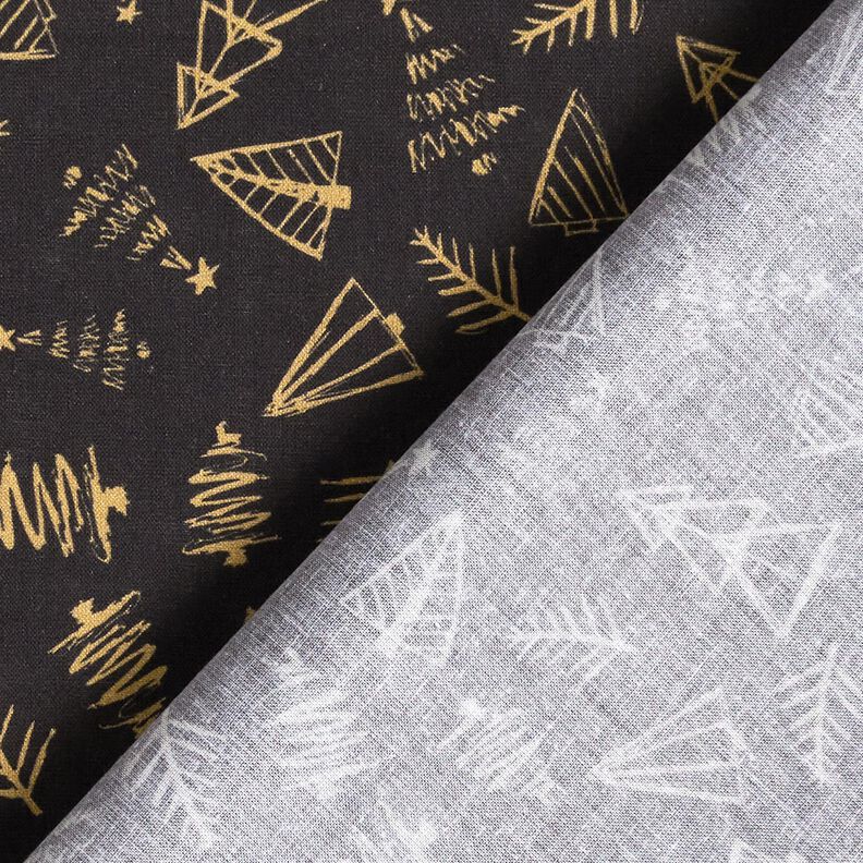 Tissu en coton Cretonne sapins élégants – noir/or,  image number 4