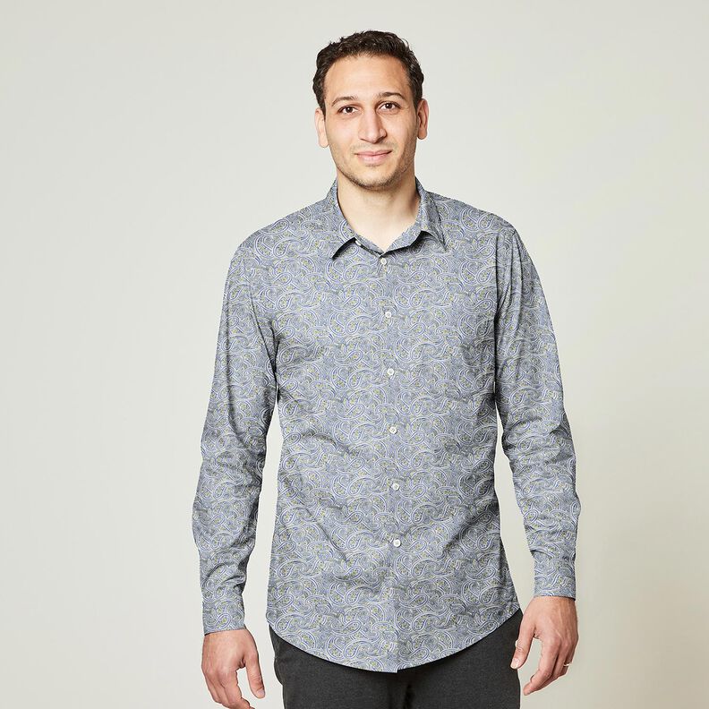 Tissu pour chemise Motif paisley superposé – indigo/olive, image number 5