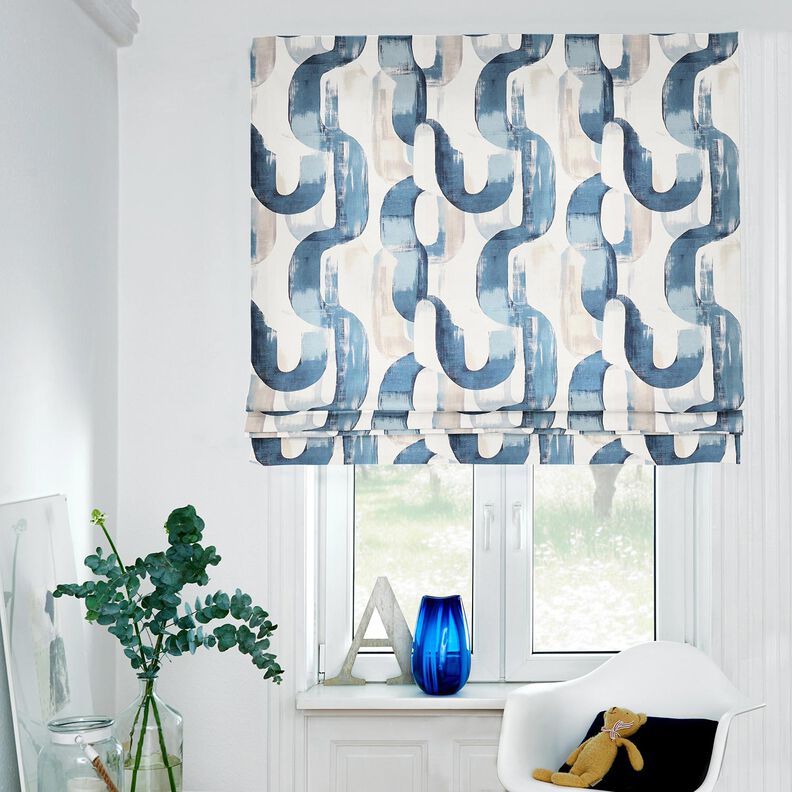 Tissu de décoration Semi-panama chaîne abstraite – ivoire/bleu, image number 6