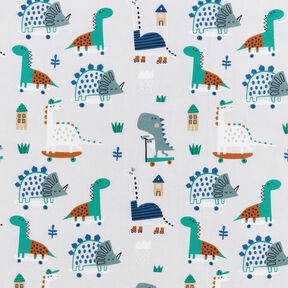 Tissu de décoration Semi-panama Dinos patineurs – argent/menthe poivrée, 