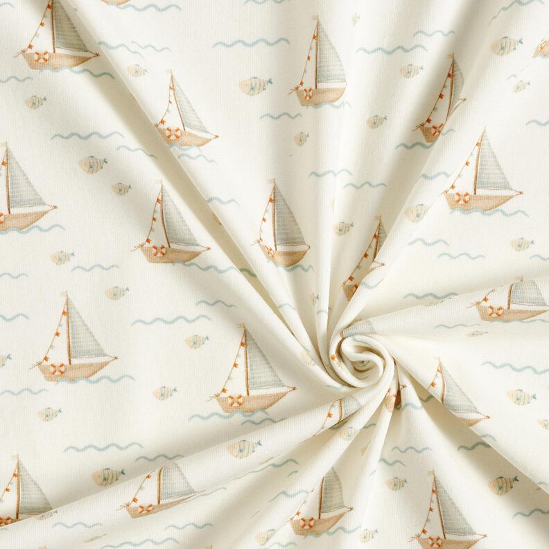 Jersey coton Voiliers et poissons Impression numérique – écru, image number 3