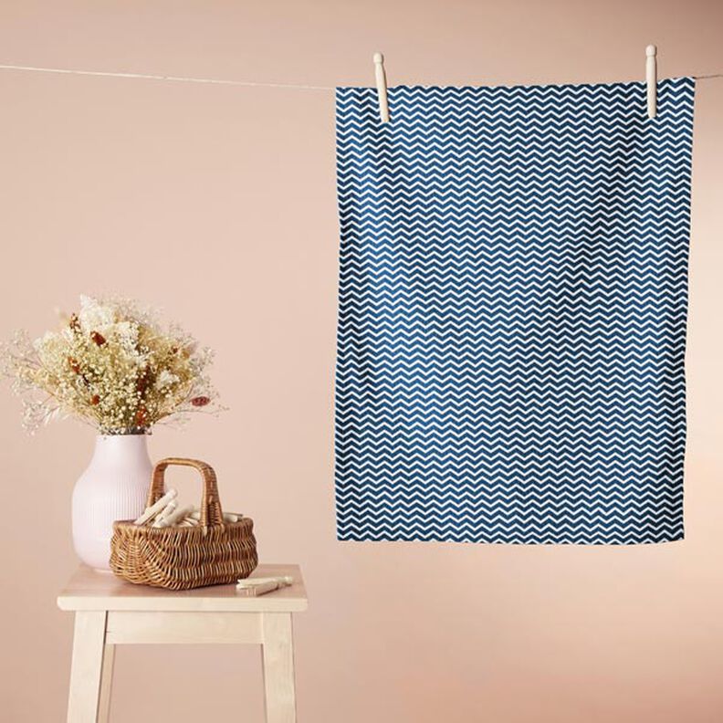 Tissu en coton Cretonne Zigzag – bleu marine/blanc,  image number 8