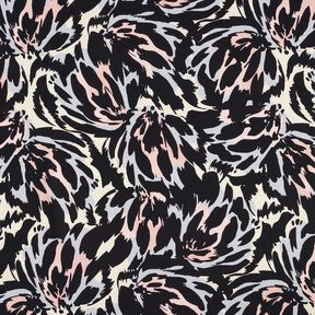 Cr&ecirc;pe satin p&eacute;tales abstraits &ndash; noir/argent, 