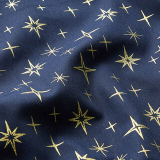 Tissu en coton Popeline Étoiles scintillantes – bleu nuit/or, 
