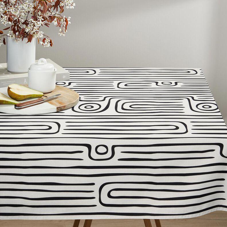 Tissu de décoration Semi-panama motif rayé abstrait – noir/ivoire,  image number 7