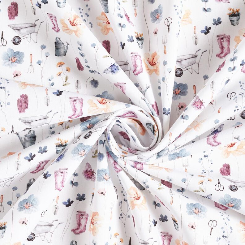 Tissu en coton Popeline Jardinage – blanc/gris bleu, image number 3